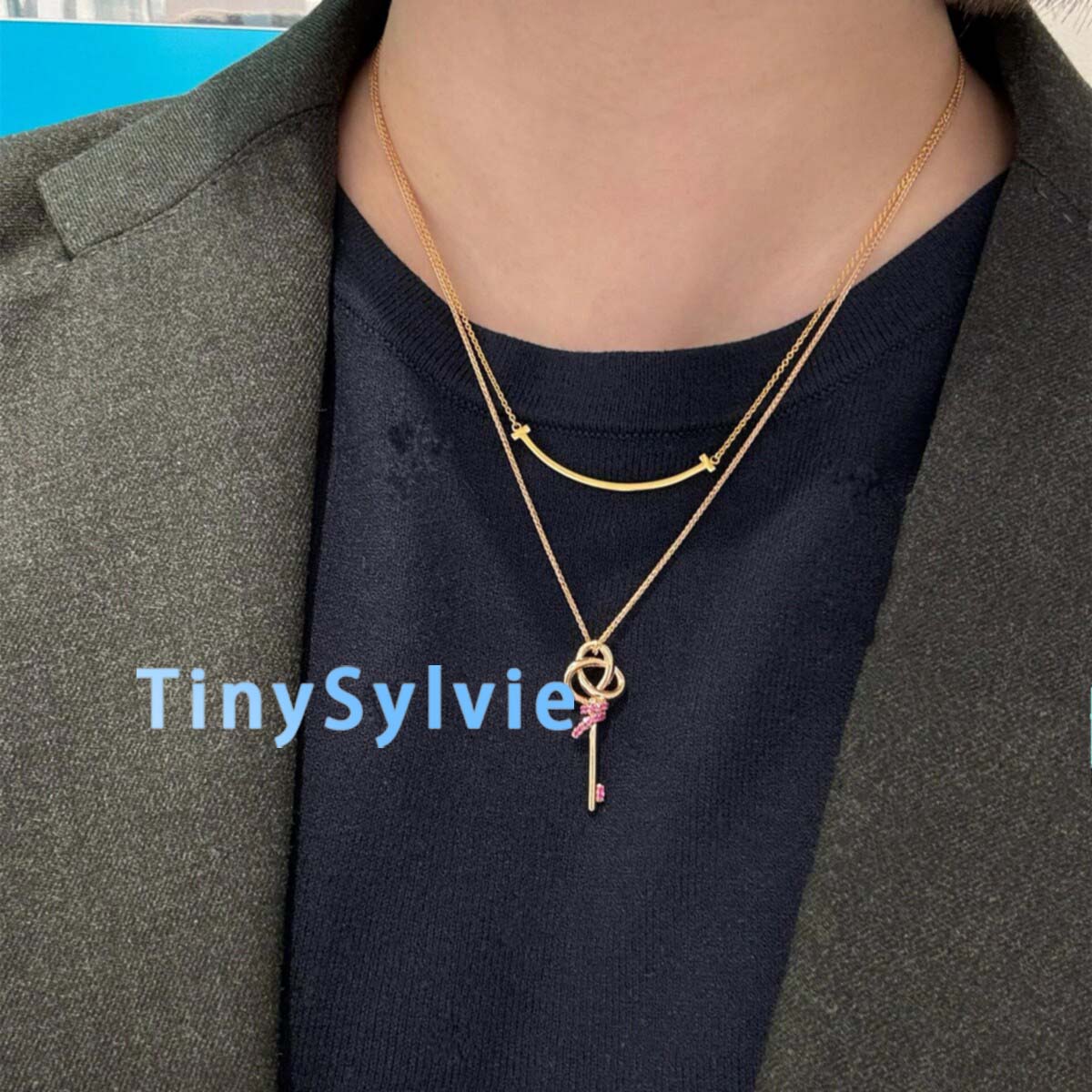 TinySylvie双环同心镶钻锁骨链
