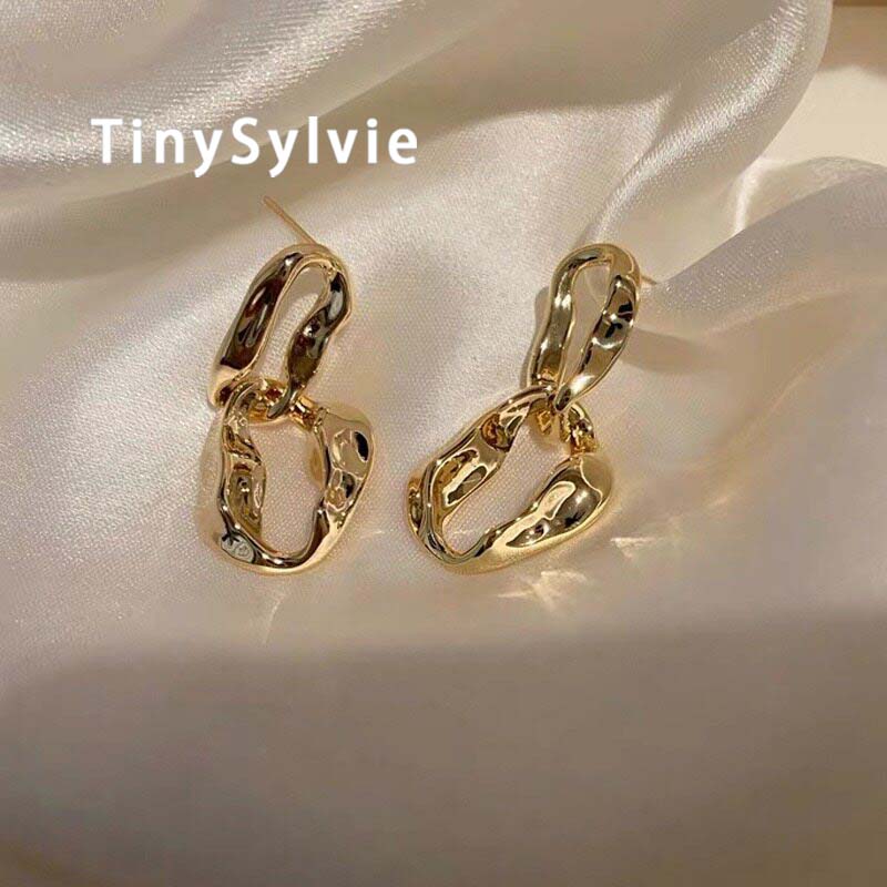 TinySylvie不规则双环金色耳环