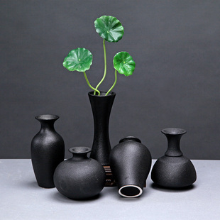 陶瓷花瓶摆件复古简约家居装 黑色欧式 饰品工艺品迷你干花茶道花器