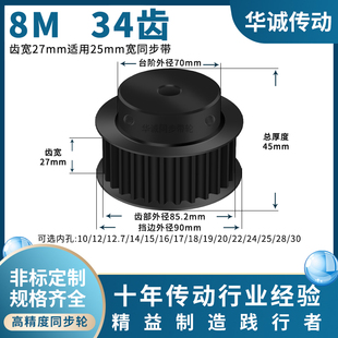 同步带轮8M34齿钢发黑齿宽27内孔12.7141516171928主动齿轮同步轮