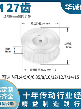 同步带轮3M27齿宽7A内孔5 6 6.35 8 10 12 14 153M主动齿轮同步轮