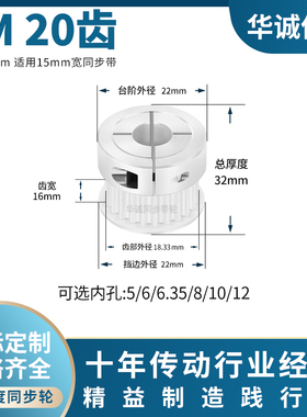 同步带轮夹持型3M20齿宽16内孔5 6 6.35 8 1012皮带HTCPA3M同步轮