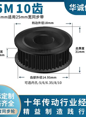 S5M10齿同步带轮钢发黑AF齿宽27内孔5 6 6.35主动齿轮同步轮45S5M