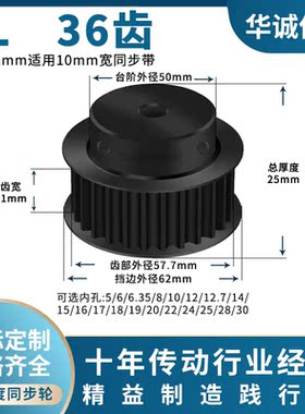 同步带轮XL36齿钢发黑齿宽11内孔56.35810121516主动齿轮同步轮XL