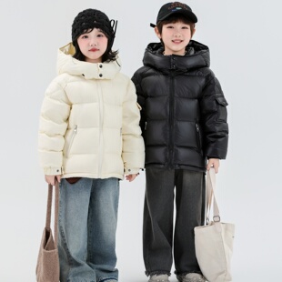 儿童2025新国标90白鸭绒羽绒服男童女童短款连帽加厚冬季休闲外套