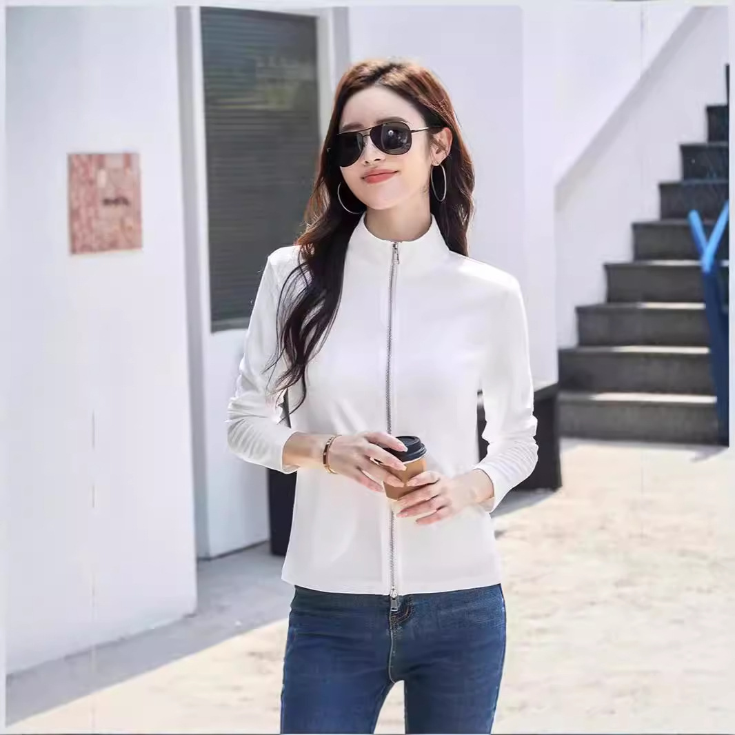 纯色口袋拉链立领外套韩版修身百搭棉质修身气质简约上衣267-1