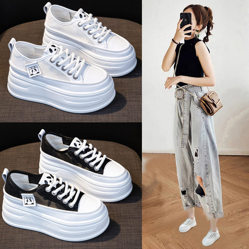 板鞋女内增高女鞋8cm松糕厚底2026夏季真皮新款网面小码小白鞋女