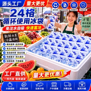 方格自吸水冰袋一次性蛋糕生鲜冷冻外卖专用外出摆摊重复使用保鲜