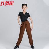 考级服 拉丁舞服恰恰伦巴牛仔练功服表演服套装 红舞裙夏季 男生新款