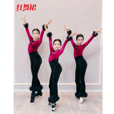 红舞裙少儿拉丁舞练习套装