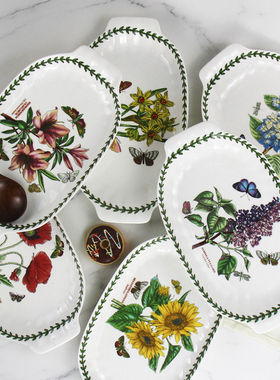 波特美林陶瓷双耳盘子跨境商家用高颜值餐厅大号水果盘花朵向日葵