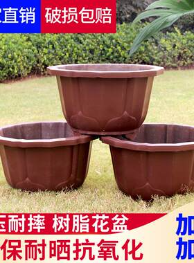 紫砂特大号圆形深梅花花盆