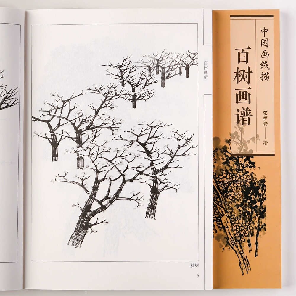 中国画名家白描百树画谱书 线描临摹松树杨柳树柏树工笔画书籍 张福安绘 天津杨柳青画社 树木作品集 临摹范本 商城正版正品