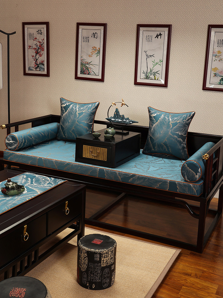 新中式红木沙发垫坐垫乳胶四季通用布艺垫子防滑沙发套沙发海绵垫