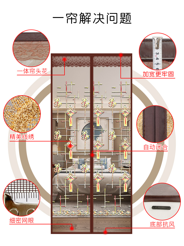 大门的门帘免打孔防蚊虫外用防尘别墅双开门帘推拉门纱帘蕾丝夏天