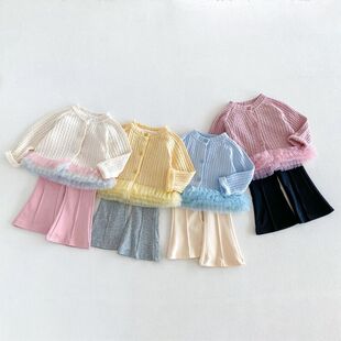 女童肌理感开衫2026新款秋季宝宝网纱针织衫儿童纯色裤子 zqy6149