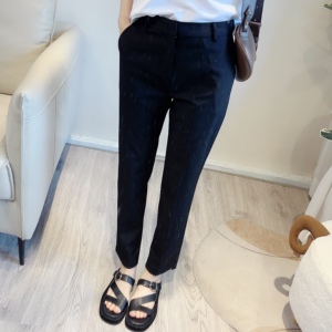 斯斯 0416M家中腰系万年经典微弹下开叉抗皱九分小黑裤休闲西裤