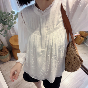 温柔白色柔软立体小点点泡泡袖 斯斯 0306 温温柔柔法式 垂感衬衫