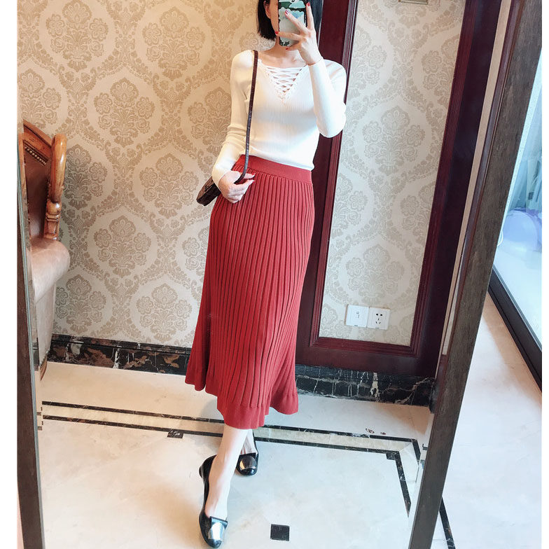 0724 亲爱的V~IN 经典纯色垂感十足坑条弹性摇曳感冰丝纱线半身裙