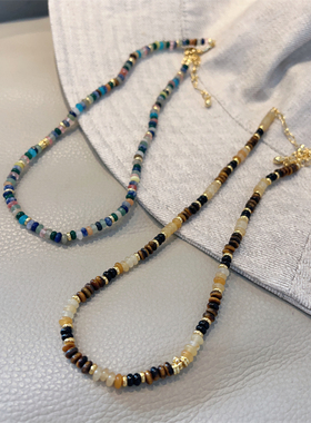 斯斯 0505 AR小众 秘密花园彩虹守护彩石头串珠锁骨链夏季色彩