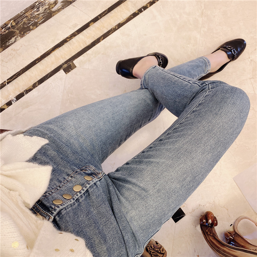 0227 MO 的复古铅笔裤 高腰水洗弹力棉质九分牛仔裤