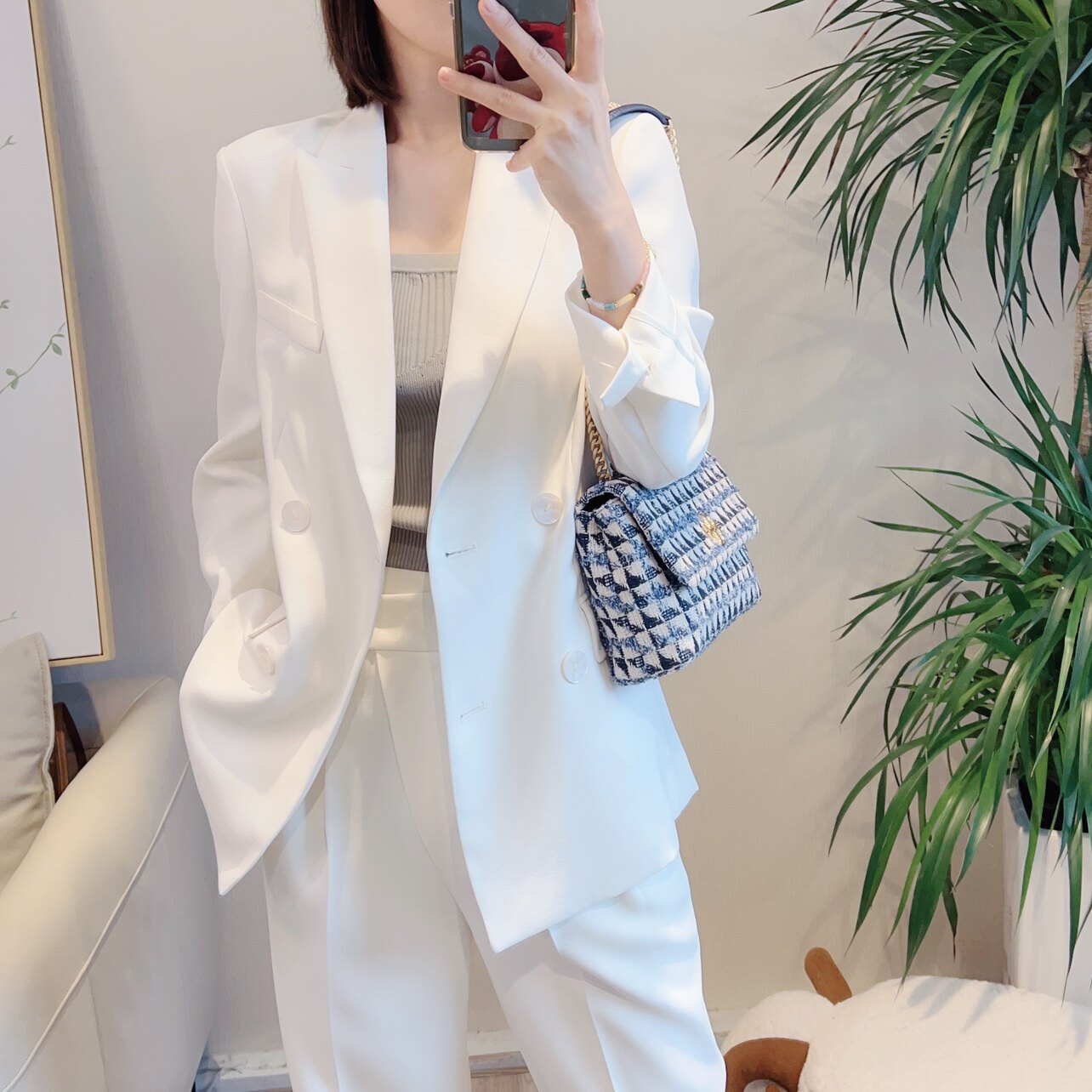 斯斯 0410L小姐白月光晒气又舒服通勤温柔双排扣西装随意锥形西裤