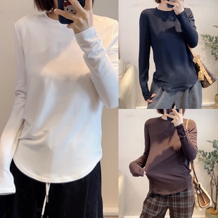 1022 拉绒好穿舒适感百搭长袖 LOVE 圆领基础款 纯色T恤 温暖 斯斯