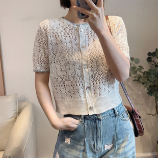 美妙温柔亚麻羊毛混纺小亮片短款 斯斯 0306 闪闪 钩花小开衫