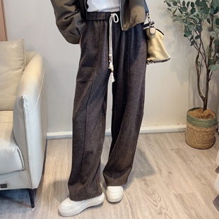 1125 休闲帅气空气羊毛混纺立体剪裁纯色好好穿串珠秋冬弯刀长裤