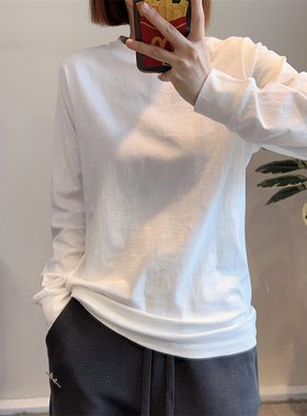 斯斯 1127简约随意水洗棉圆领基础款轻松OS内搭舒适感长袖T恤