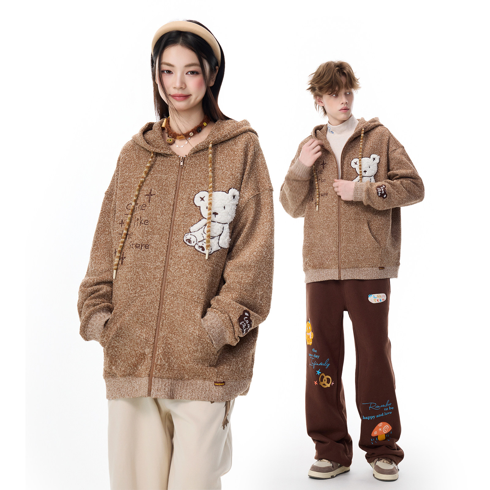 LAMLICKA星光小熊绣花外套男款卫衣宽松慵懒风重磅加厚针织开衫