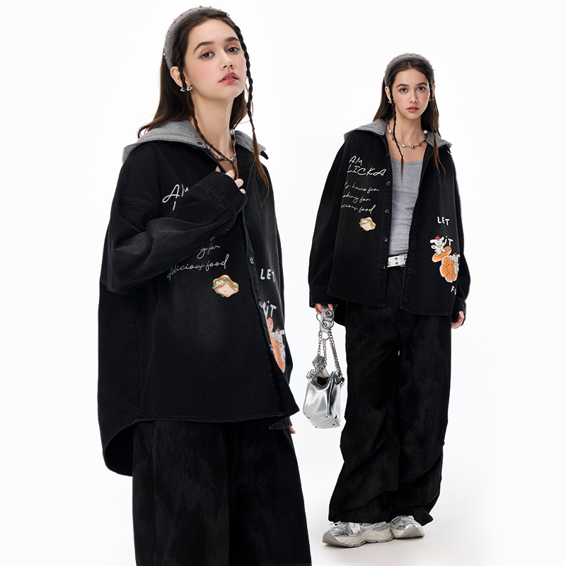 卡通食物印花牛仔衬美式牛仔外套