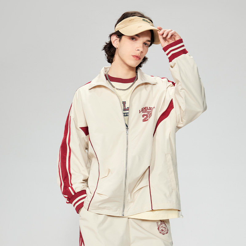 LAMLICKA夹克外套男拼接撞色运动服美式宽松工装时尚休闲长袖上衣