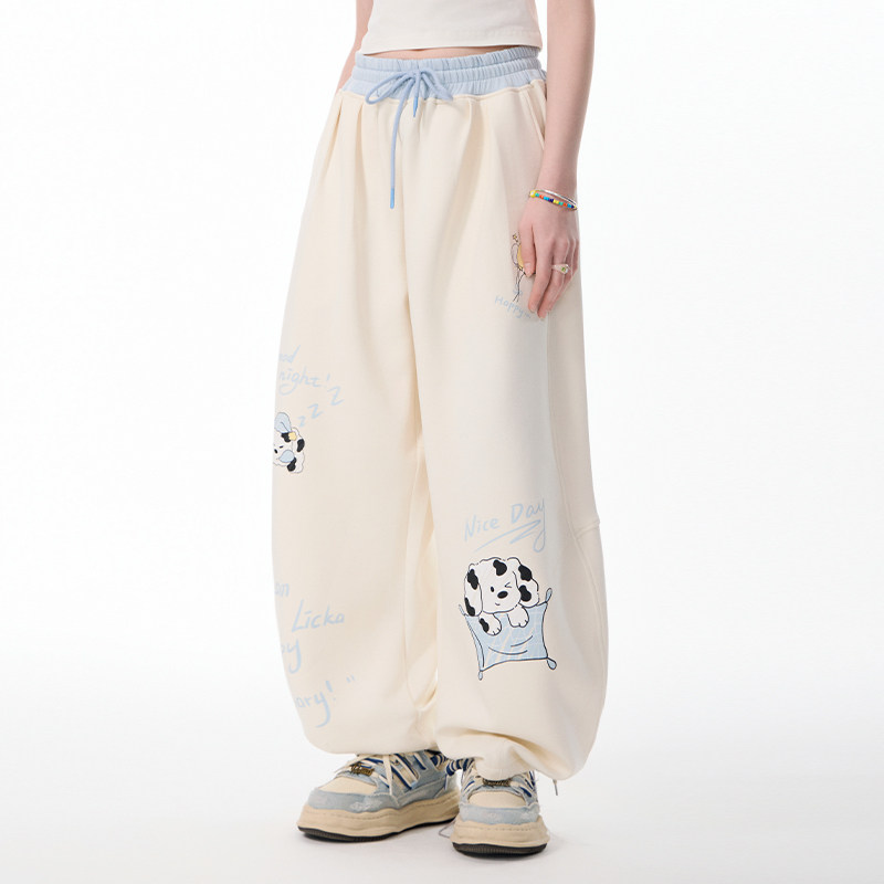 LAMLICKA小狗印花空气层休闲裤阔腿宽松简约百搭长裤青少年弯刀裤,男装,休闲裤,淘宝优惠券,粉丝福利购,淘宝优惠卷