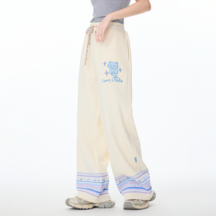 LAMLICKA慵懒小猫绣花休闲裤 子直筒宽松慵懒风潮牌百搭阔腿长裤