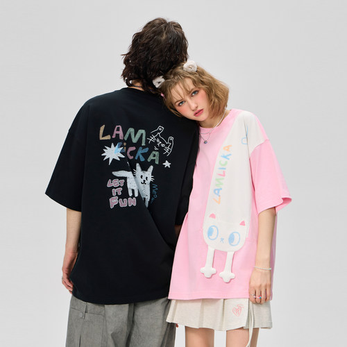 LAMLICKA口袋小猫短袖t恤夏短袖