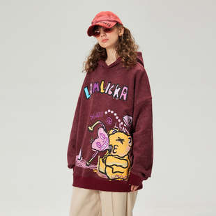 外套 街头风情侣款 LAMLICKA涂鸦印花连帽卫衣春秋新款 宽松休闲长袖
