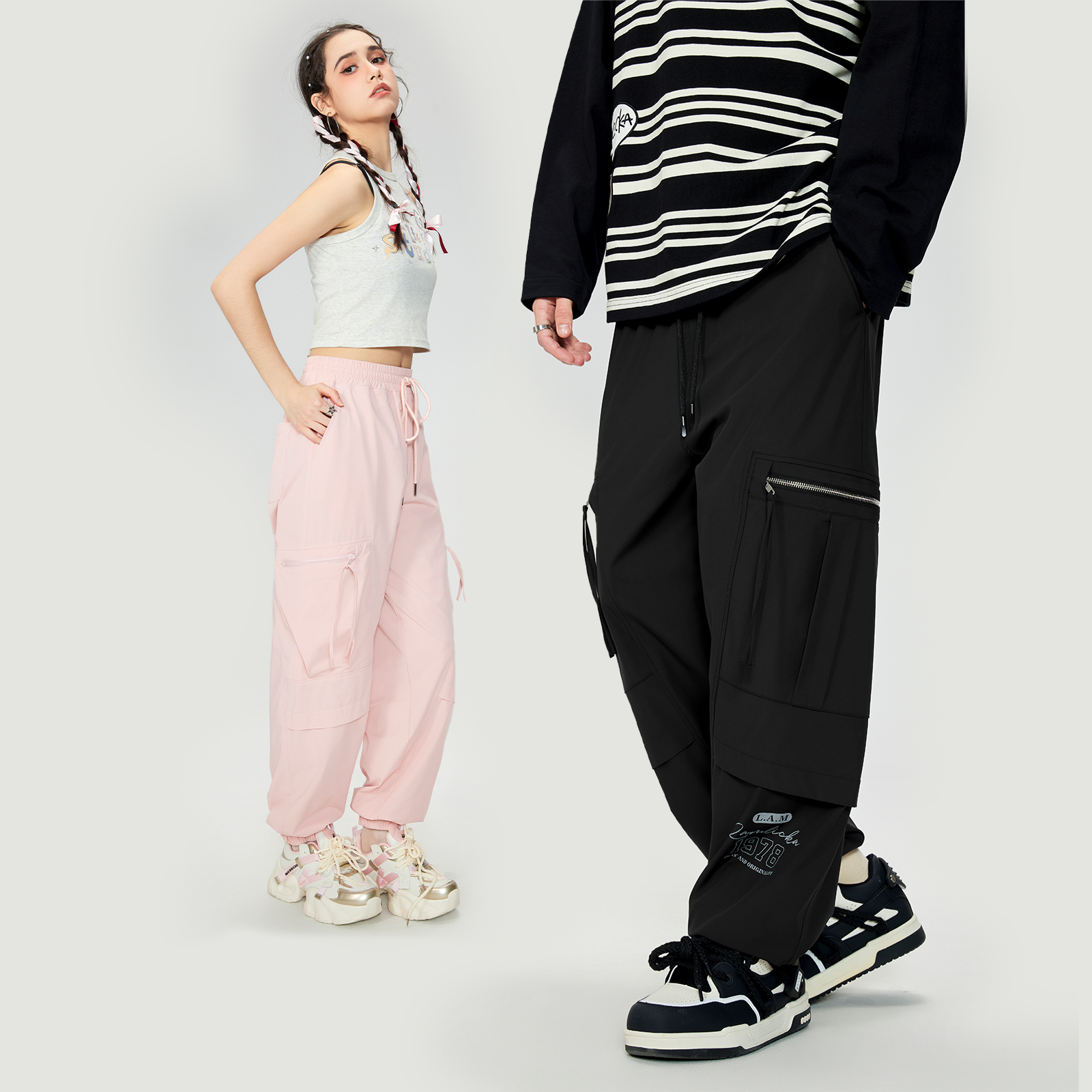 LAMLICKA数字印花1978工装裤子男