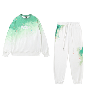 运动休闲情侣套装 新款 女 男2024春季 LAMLICKA渐变印花圆领卫衣卫裤