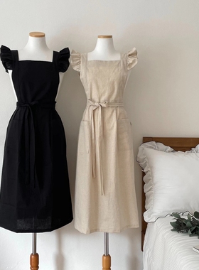 棉厨房家用洋气美甲仙女围裙蕾丝花边花店韩国小清新荷叶文艺网红