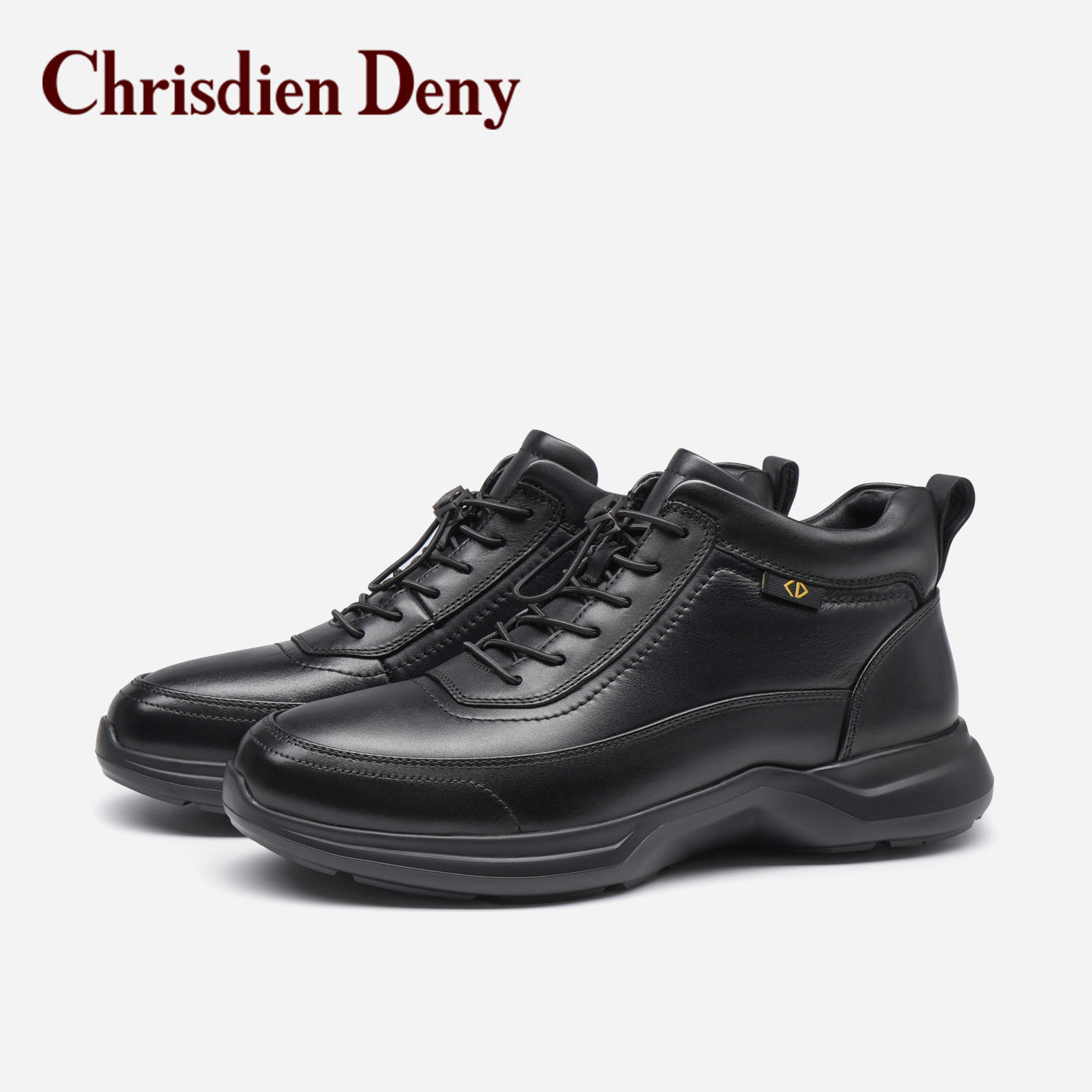 克雷斯丹尼男士高帮牛皮休闲鞋厚底舒适运动风日常通勤百搭男鞋