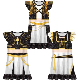 新款儿童睡裙K-POP猎魔女团印花服装中大童飞飞袖荷叶边睡裙包包