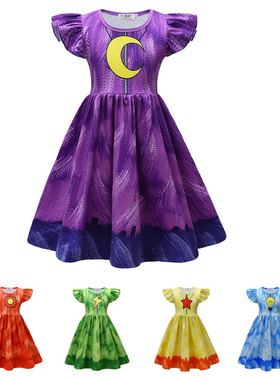 女童飞袖圆领连衣裙夏季儿童欧美风裙子数码印花瞌睡猫catnap新款