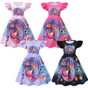 夏季新款盖比的娃娃屋-Gabby's Dollhouse 中大童飞飞袖连衣裙