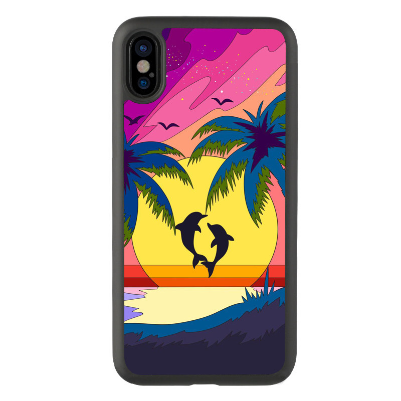 卡通11水彩海豚跳水插画适用于iphone121314promax手机壳xs防摔xr