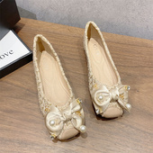 女浅口豆豆鞋 小香风单鞋 新款 百搭仙女风温柔平底鞋 女飘鞋 2025春季