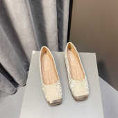 温柔小香风瓢鞋 法式 韩版 软底浅口豆豆鞋 方头平底单鞋 2025春夏新款