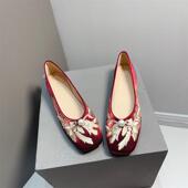 优雅气质秀软底旗袍鞋 红色国风新中式 2025新款 汉服鞋 婚鞋 女单鞋