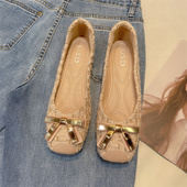 新款 温柔法式 方头软底平底鞋 2025年春季 女小香风单鞋 时尚 配裙瓢鞋