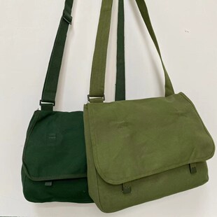 87挂包帆布包土黄色橄榄绿挎包老年份书包珍藏复古单肩包